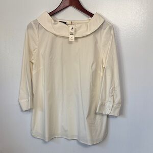 NWT Talbots Cream 3/4 Sleeve Peter Pan Collar Blouse M